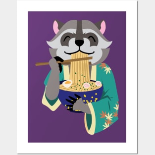 Raccoon Eating Ramen Posters and Art